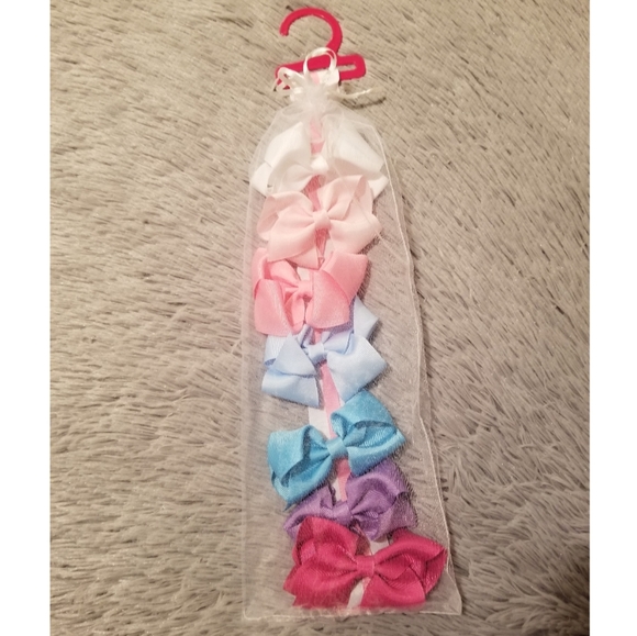 Girls 7 PC Hair Bow Set With Hanger - Picture 2 of 4